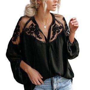 Black Formal Invitation Lace Blouse